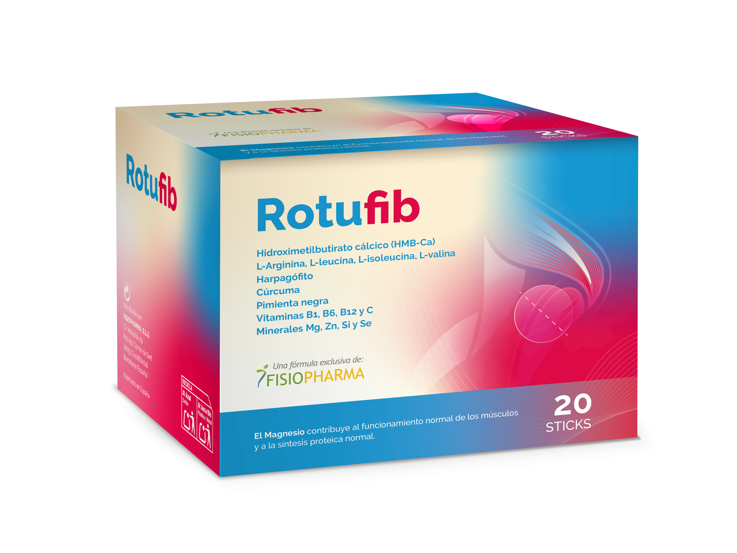 Caja del producto Rotufib, complemento alimenticio con 20 sticks, en venta.