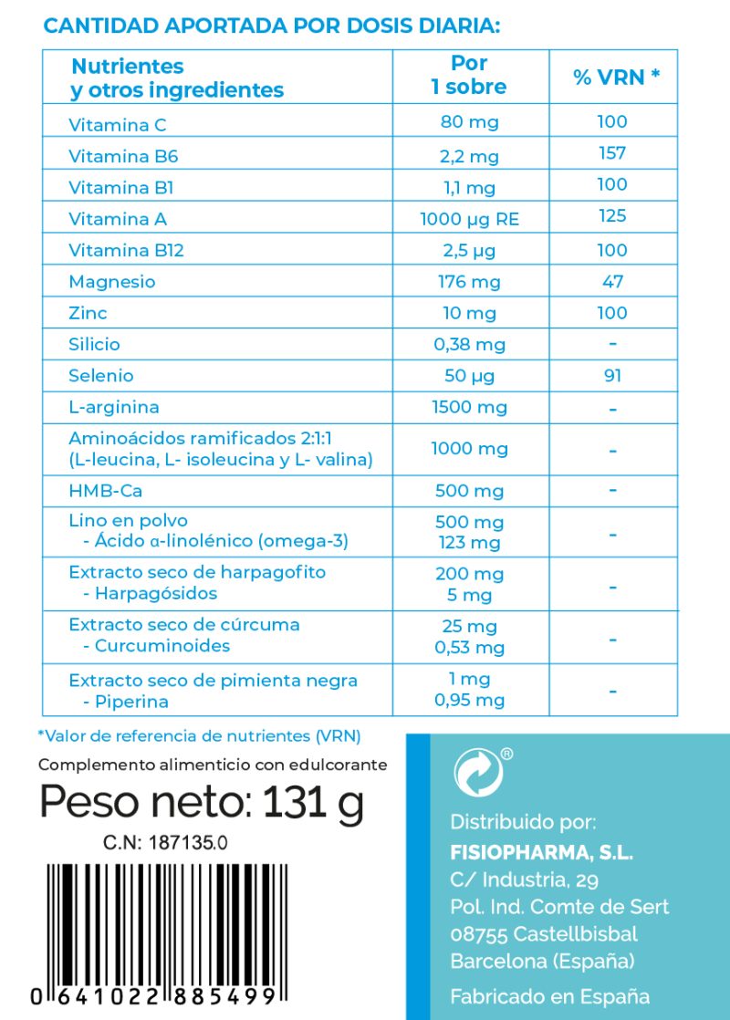 Etiqueta detallada del producto Rotufib mostrando ingredientes y valores nutricionales para la venta en Farmaxpert.